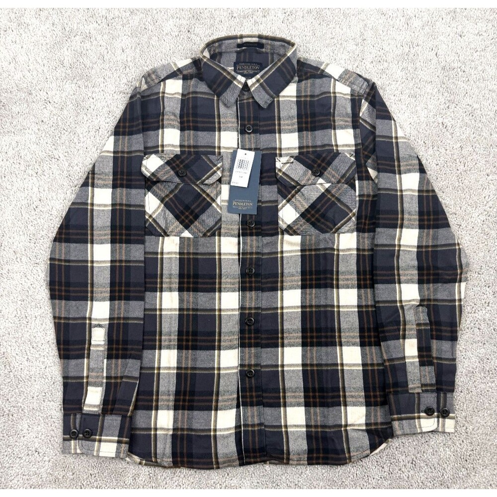 Pendleton Burnside Mens Shirt S Navy Plaid Flannel Cotton Long Sleeve NWT